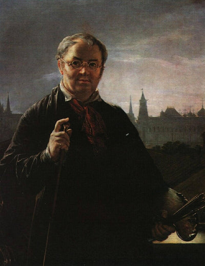 Self-Portrait with Brushes and a Palette Against a Window Facing the Kremlin in apartment