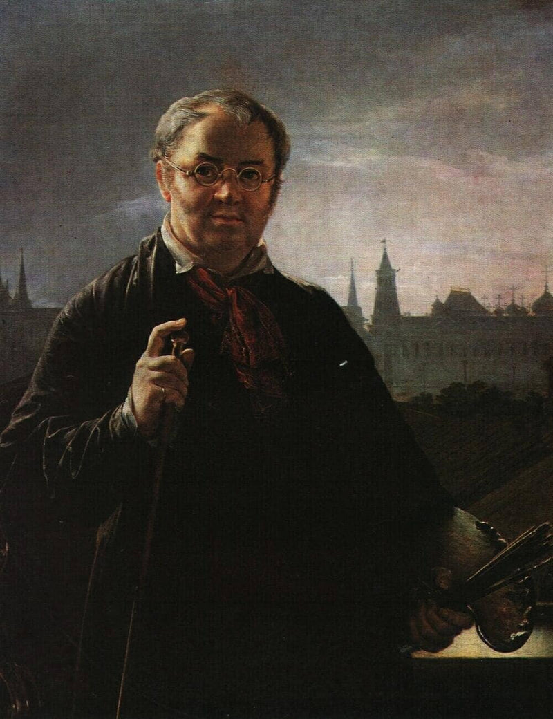 Self-Portrait with Brushes and a Palette Against a Window Facing the Kremlin by Vasily Tropinin — Oil Painting Reproduction