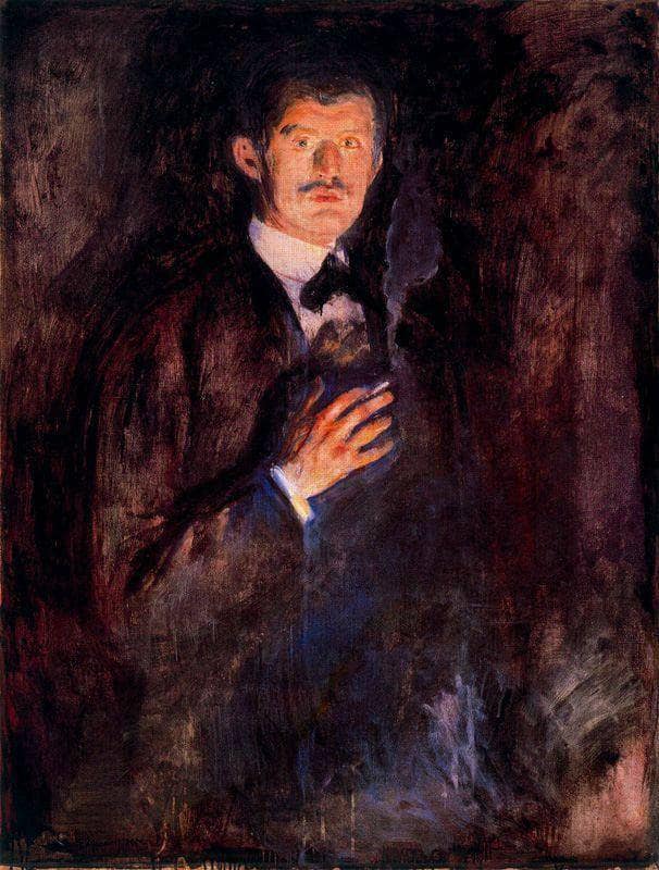 Self-Portrait with Burning Cigarette by Edvard Munch — Oil Painting Reproduction