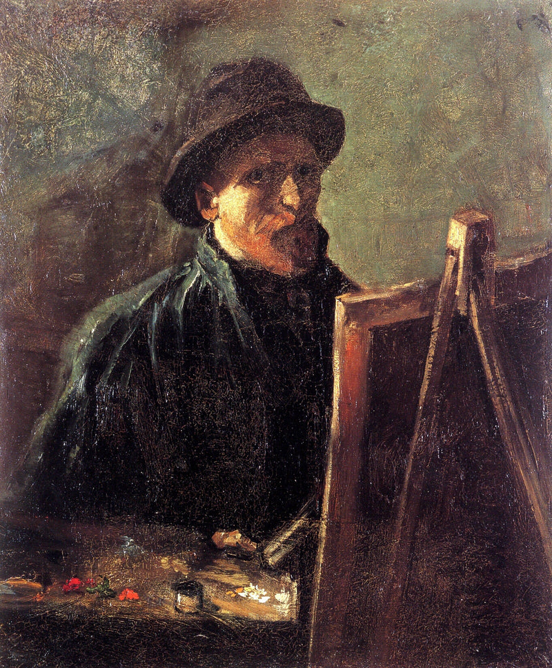 Self-Portrait with Dark Felt Hat at the Easel by Vincent van Gogh — Oil Painting Reproduction