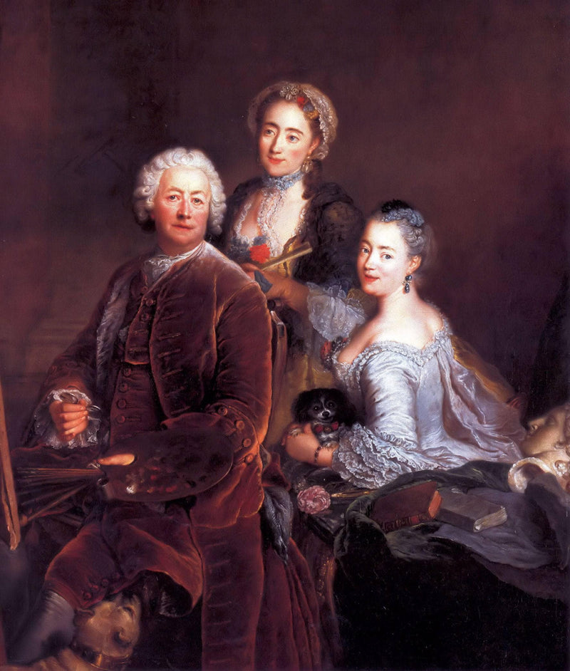 Self-portrait with Daughters by Antoine Pesne — Oil Painting Reproduction