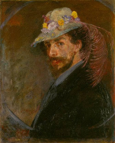 Self-Portrait with Flowered Hat in hallway