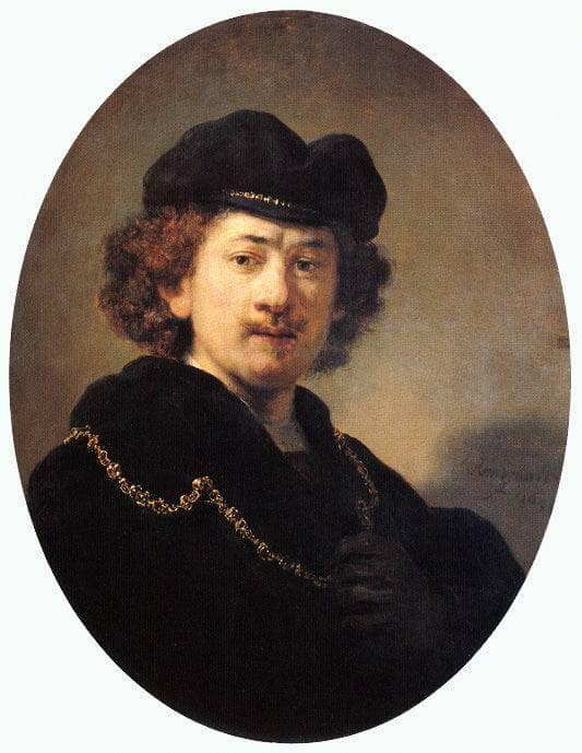 Self-portrait with Hat and Gold Chain by Rembrandt — Oil Painting Reproduction