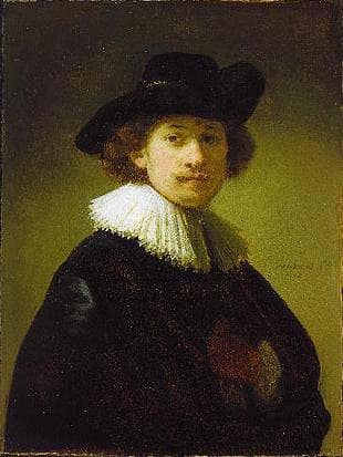 Self-portrait with hat by Rembrandt — Oil Painting Reproduction