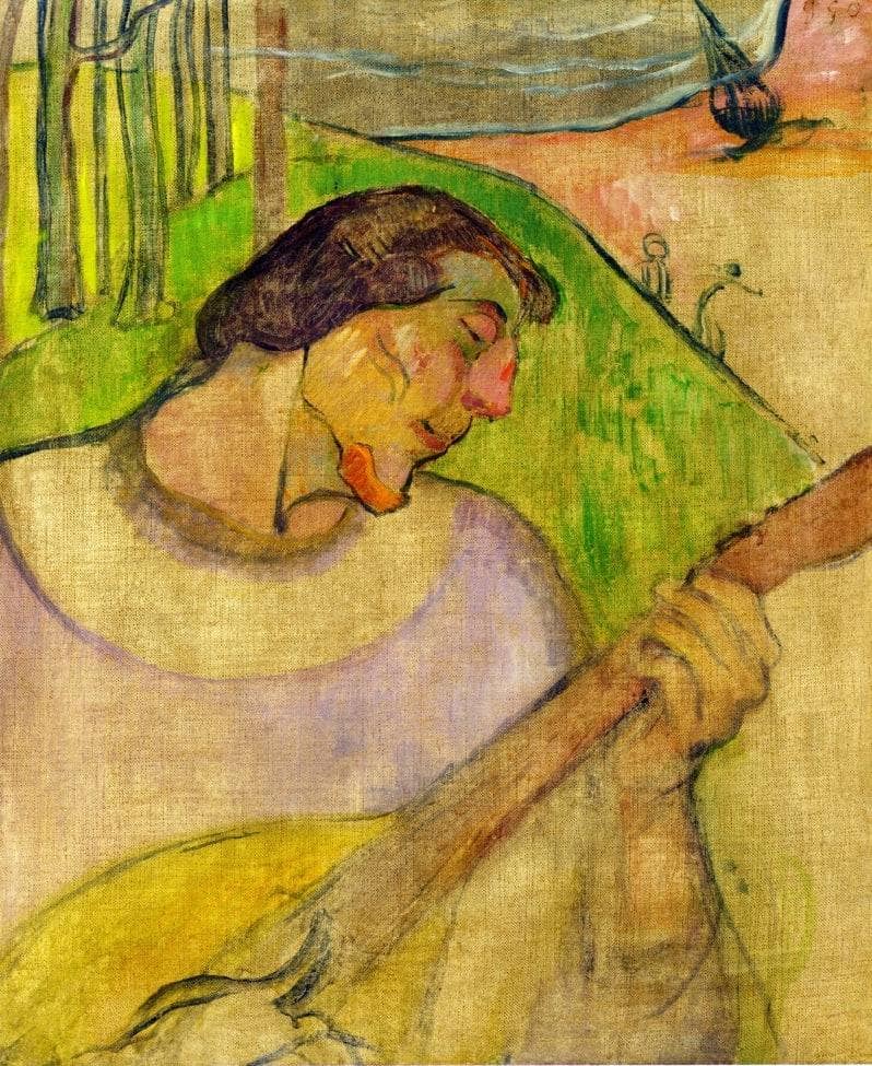 Self portrait with mandolin by Paul Gauguin — Oil Painting Reproduction