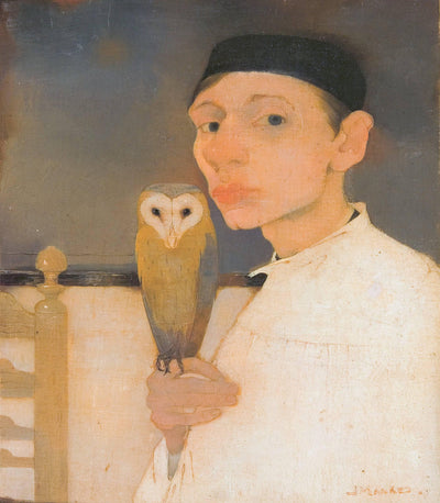 Self-portrait with Owl in study