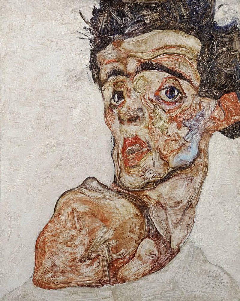 Self-Portrait with Raised Bared Shoulder by Egon Schiele — Oil Painting Reproduction