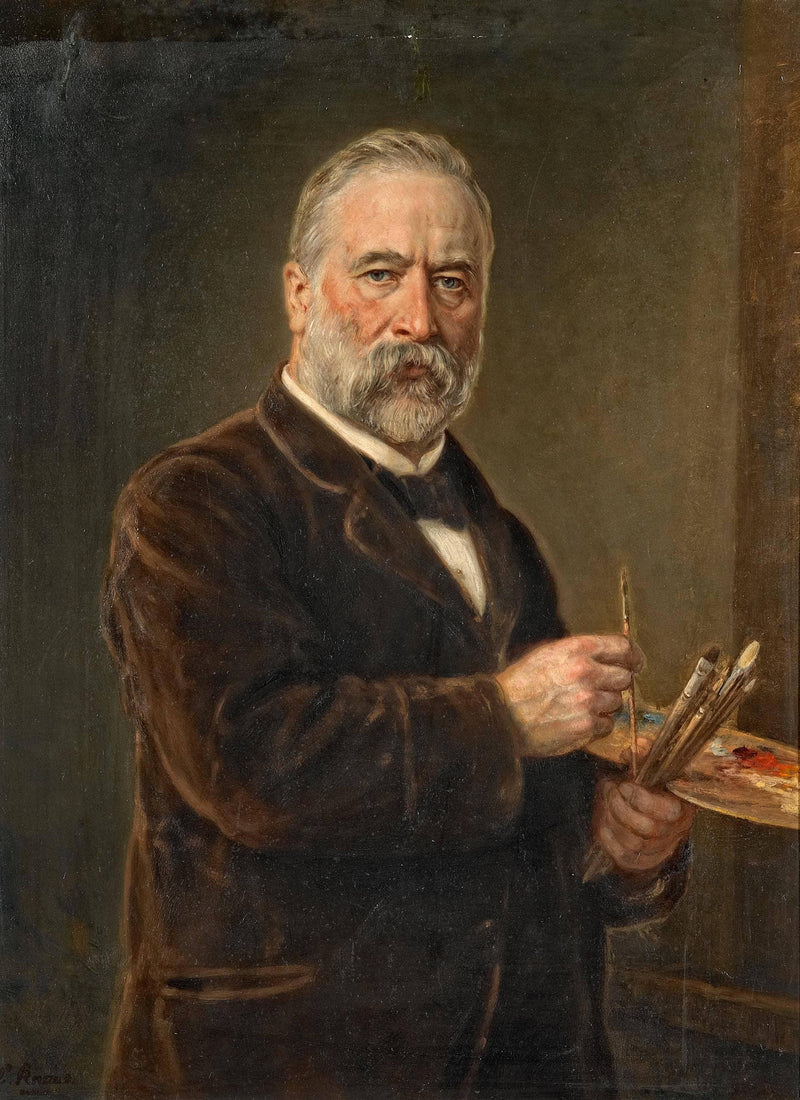 Self-portrait with the painter's palette by Ludwig Knaus — Oil Painting Reproduction