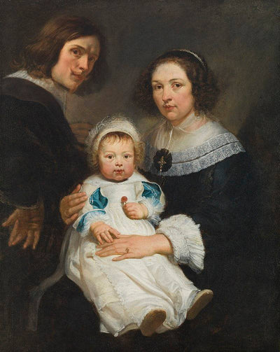 Self-Portrait with Wife Catherine de Hemelaer and Son Jan Erasmus Quellinus in living room