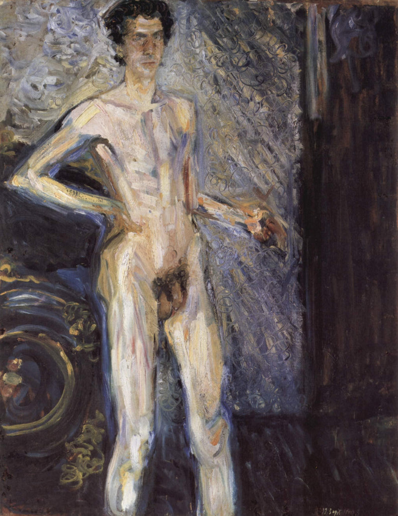 Self-Portrait with Palette (Nude in a full figure) by Richard Gerstl — Oil Painting Reproduction