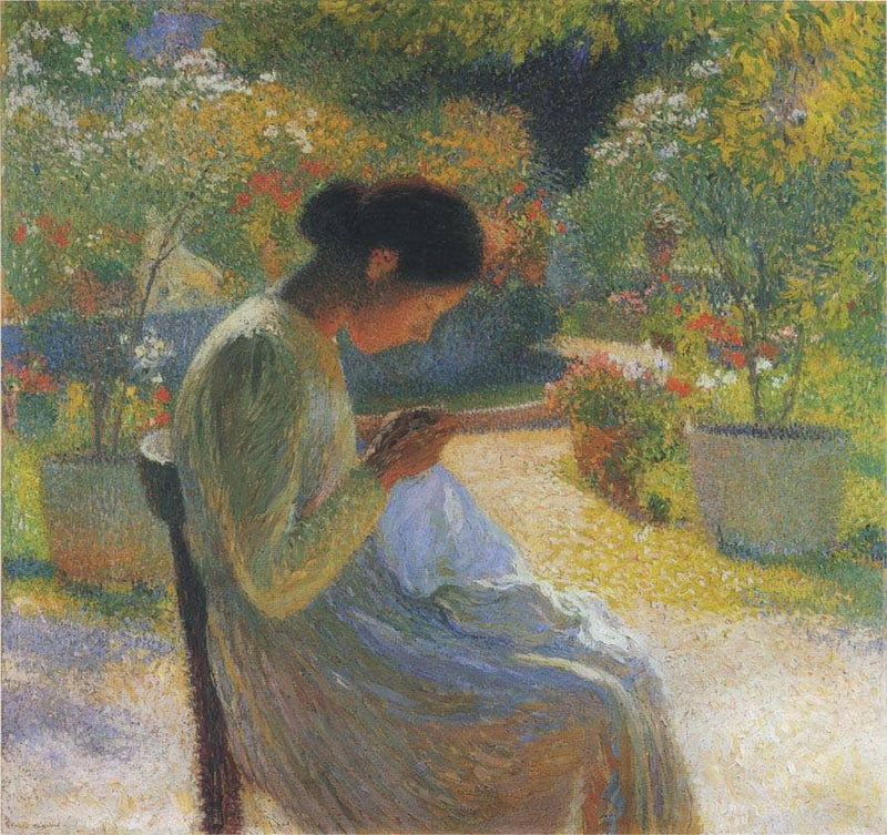 Sewing in the Garden at Marquayrol by Henri Martin — Oil Painting Reproduction