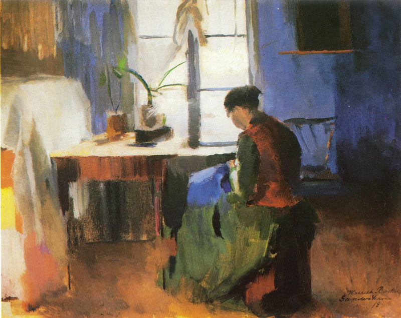 Sewing Woman by Harriet Backer — Oil Painting Reproduction