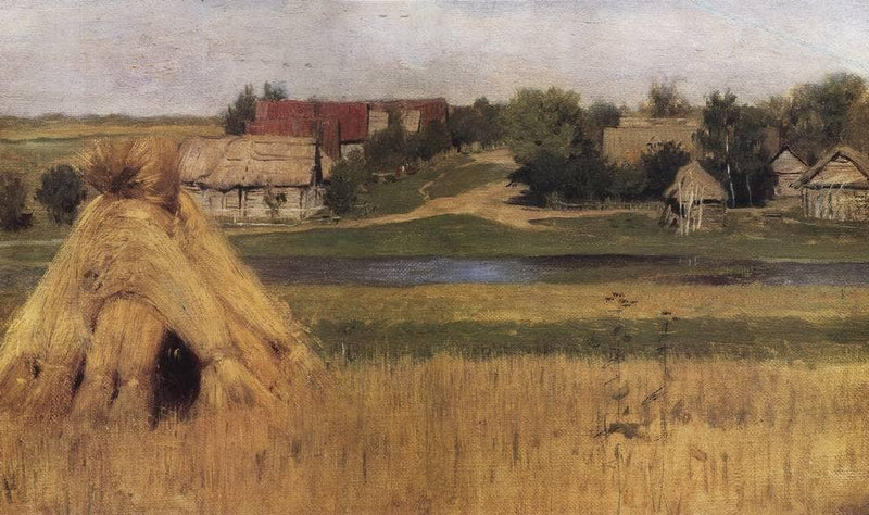 Sheaves and a Village Beyond the River by Isaac Levitan — Oil Painting Reproduction