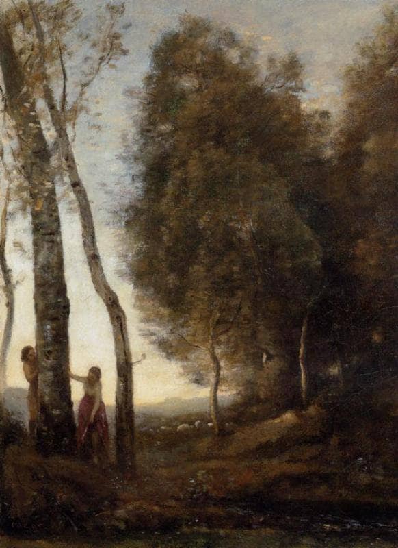 Shepherd and Shepherdess at Play by Camille Corot — Oil Painting Reproduction