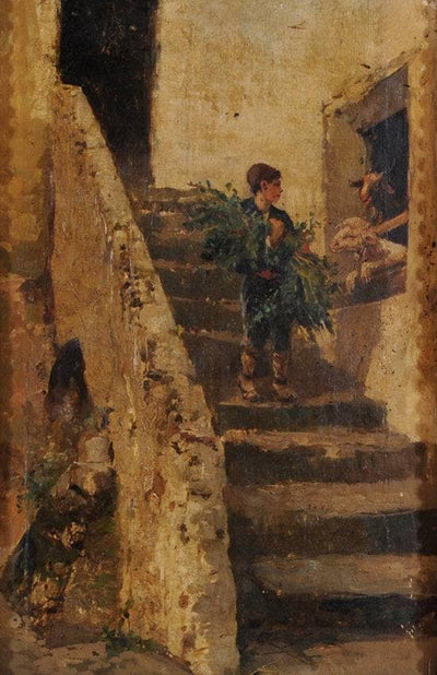 Shepherd boy on the ladders in hallway