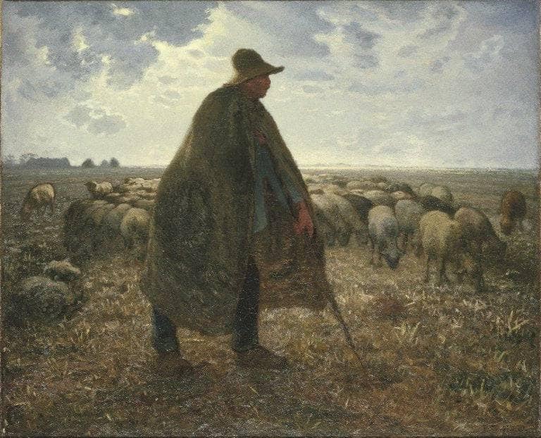 Shepherd Tending His Flock by Jean-Francois Millet — Oil Painting Reproduction