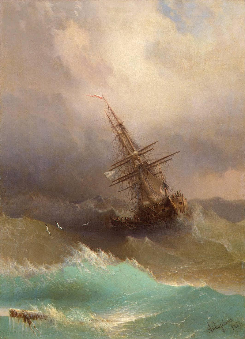 Ship in the Stormy Sea by Ivan Aivazovsky — Oil Painting Reproduction