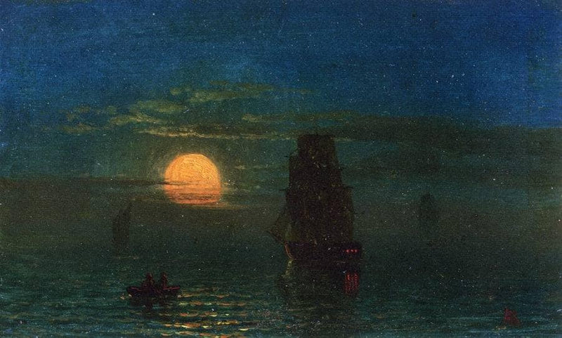 Ships in Moonlight by Albert Bierstadt — Oil Painting Reproduction