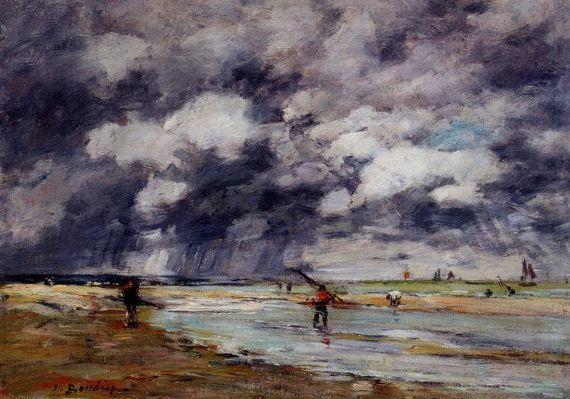 Shore at Low Tide, Rainy Weather, near Trouville by Eugene Boudin — Oil Painting Reproduction