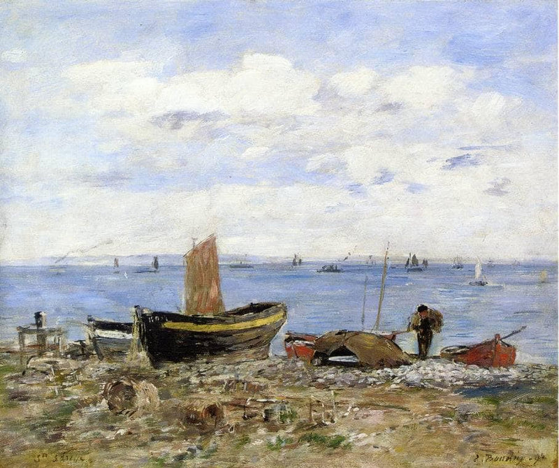 Shore at Sainte-Adresse, Low Tide by Eugene Boudin — Oil Painting Reproduction