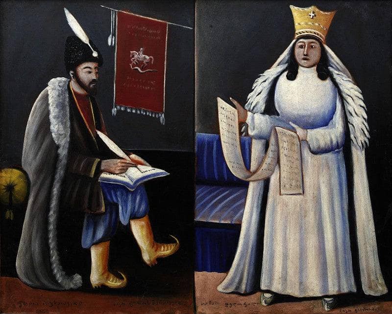 Shota Rustaveli and Queen Tamar by Niko Pirosmani — Oil Painting Reproduction