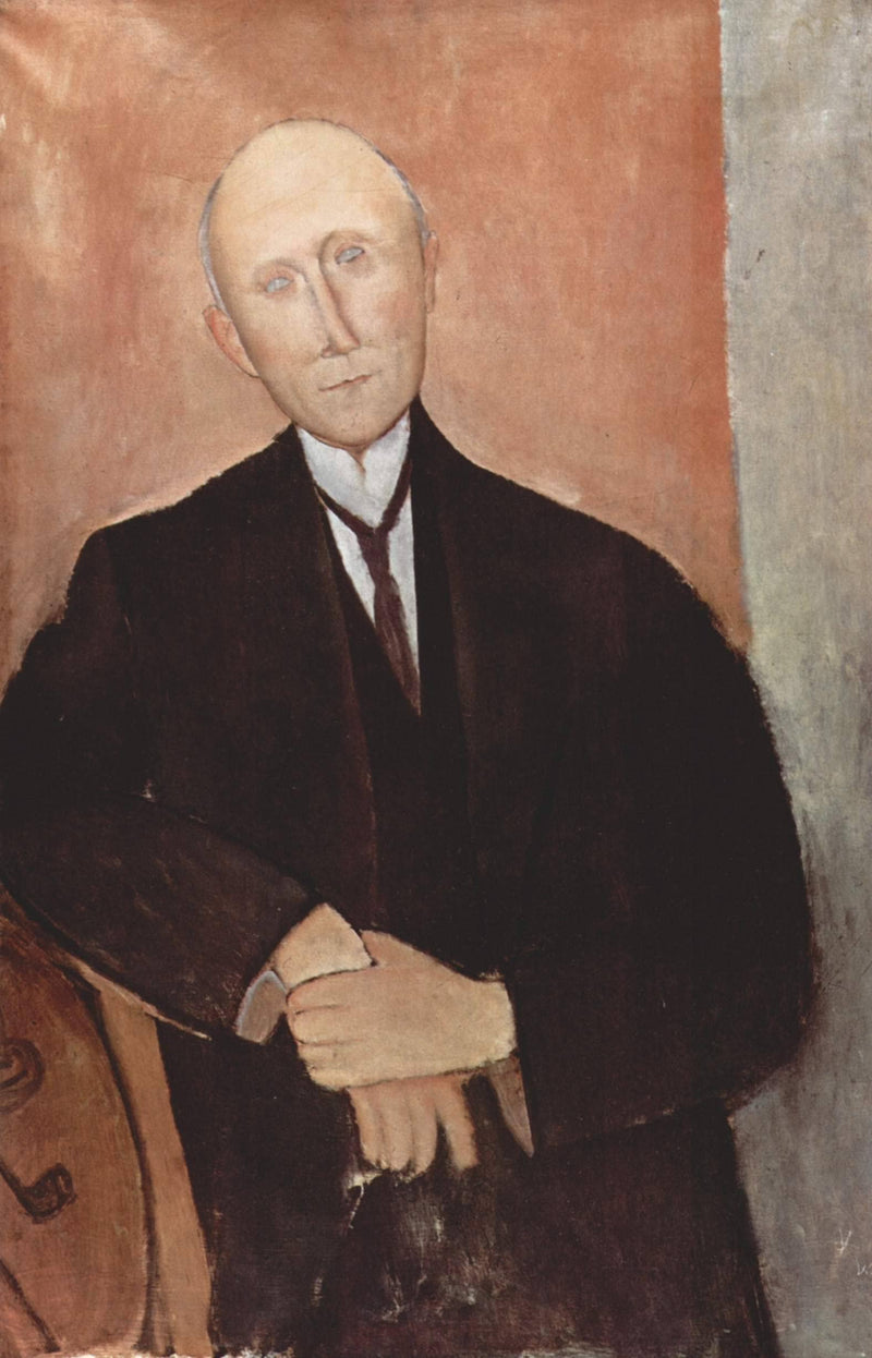 Sitting man on orange background by Amedeo Modigliani — Oil Painting Reproduction