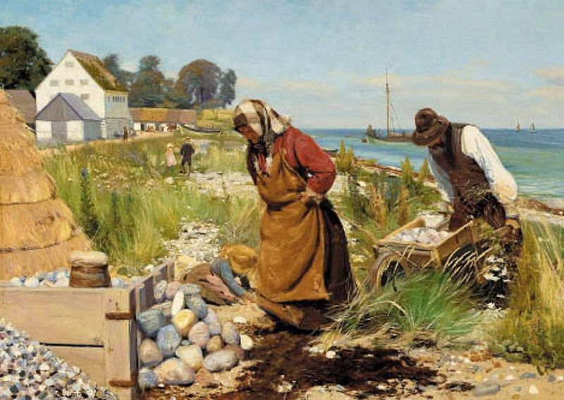 Skærvehuggere Ved Stranden. Stevns. by Hans Andersen Brendekilde — Oil Painting Reproduction