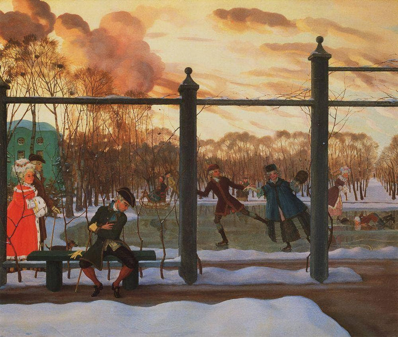 Skating Rink in Winter by Konstantin Somov — Oil Painting Reproduction