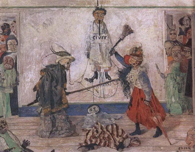 Skeletons Fighting over a Hanged Man in master bedroom