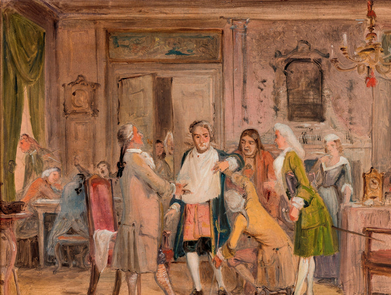 Sketch for 'Vielgeschrey's Difficulties', scene from L. Holberg's "The Timeless", 1st act, 6th scene by Wilhelm Marstrand — Oil Painting Reproduction