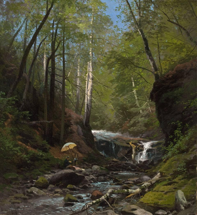 Sketching on Beaverâs Creek by Hermann Ottomar Herzog — Oil Painting Reproduction