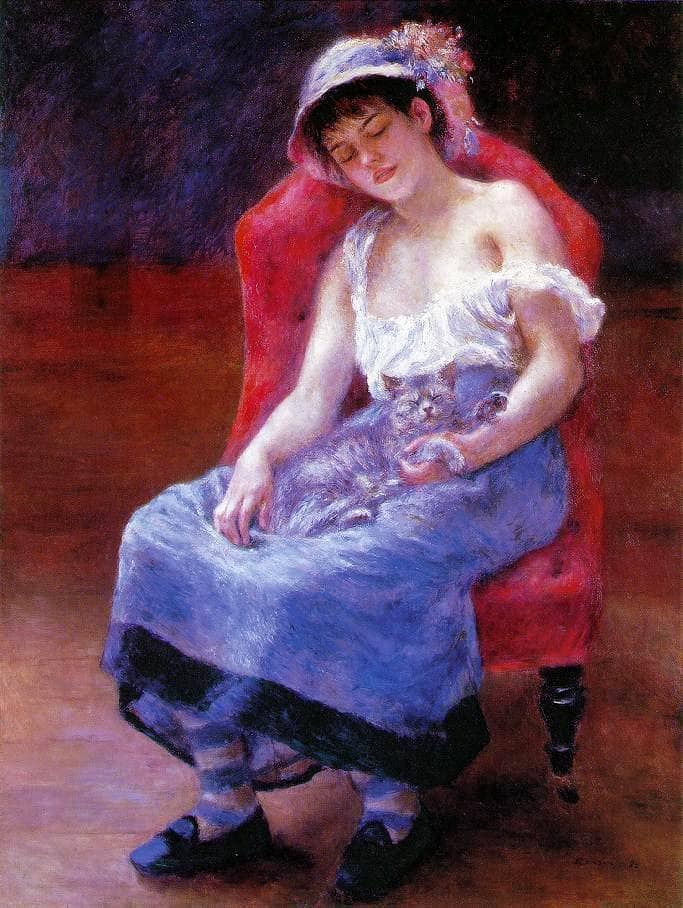 Sleeping Girl (Girl with a Cat) by Pierre-Auguste Renoir — Oil Painting Reproduction