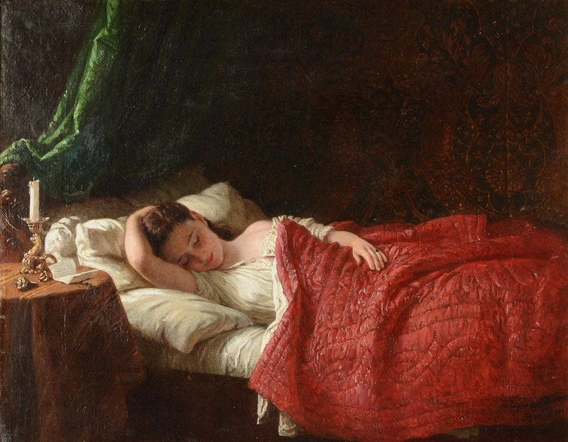 Sleeping girl by Meyer von Bremen — Oil Painting Reproduction