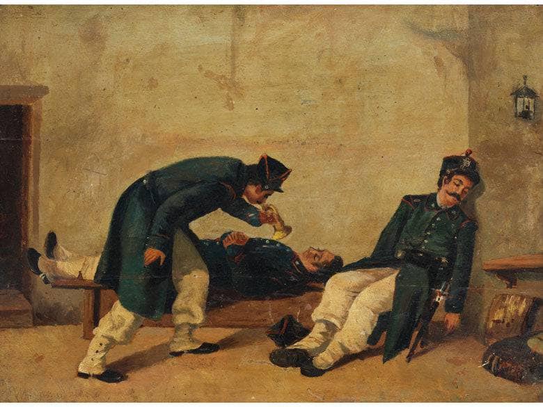Sleeping soldiers waken by a trumpeter by Michele Cammarano — Oil Painting Reproduction