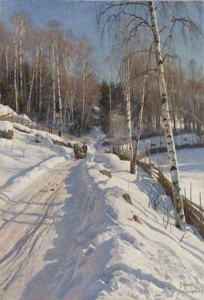 Sleigh ride on a sunny winter day by Peder Mørk Mønsted — Oil Painting Reproduction
