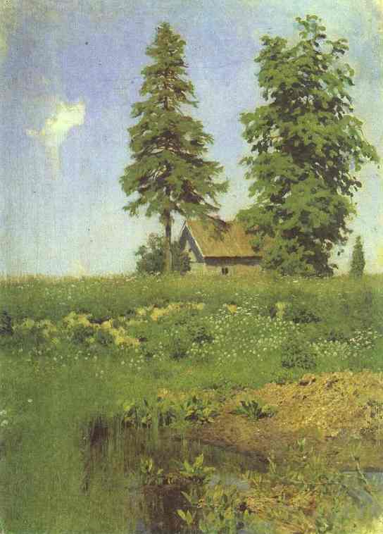 Small hut in a Meadow by Isaac Levitan — Oil Painting Reproduction