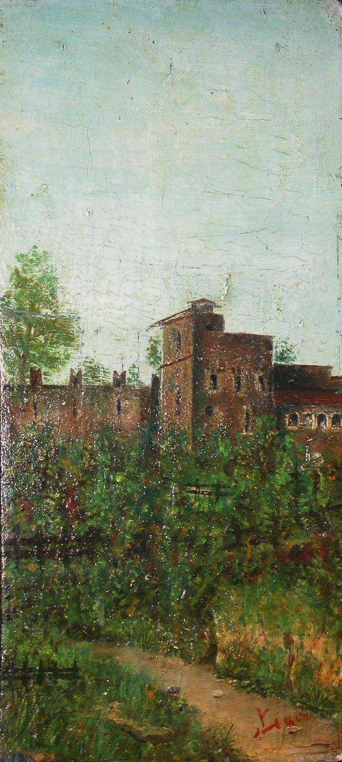 Small village with battlements by Silvestro Lega, Oil Painting Reproduction