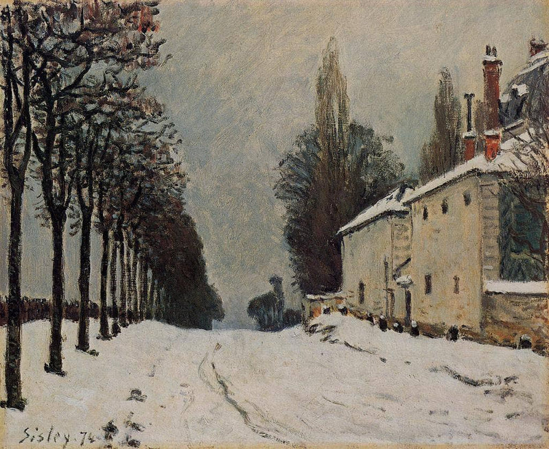 Snow on the Road, Louveciennes (Chemin de la Machine) by Alfred Sisley — Oil Painting Reproduction