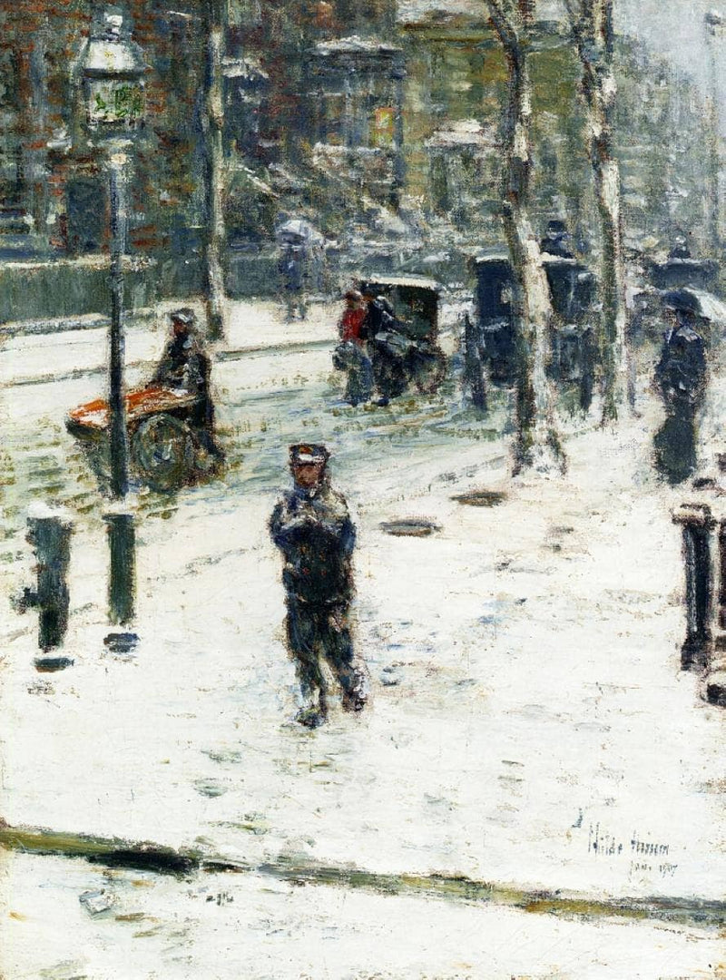 Snow Storm, Fifth Avenue by Childe Hassam — Oil Painting Reproduction