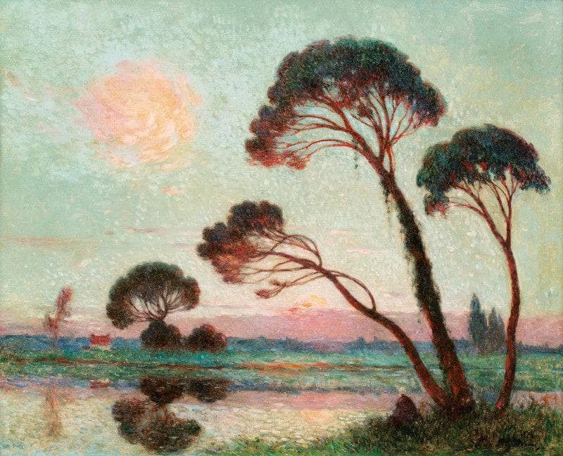 Soleil Couchant Sur La Brière by Ferdinand du Puigaudeau — Oil Painting Reproduction
