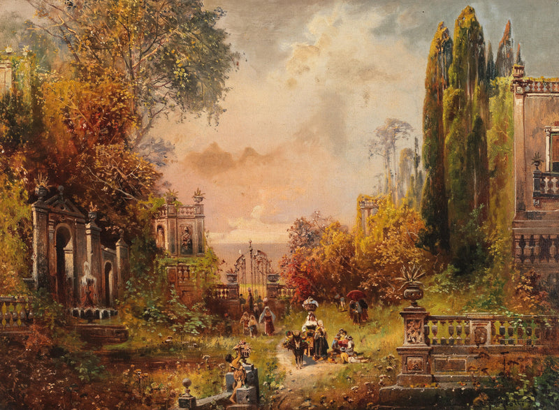 Southern park landscape with figural staffage by Robert Alott — Oil Painting Reproduction