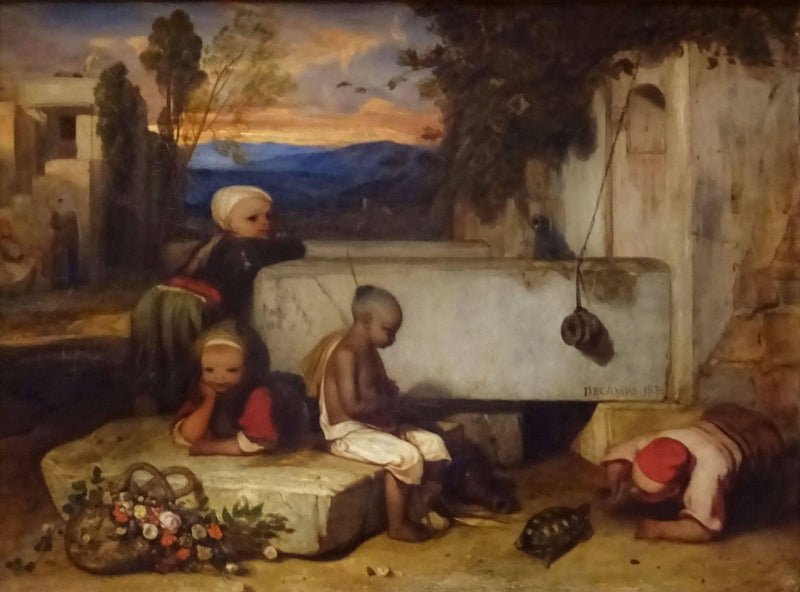 Souvenir From Turkey From Asia - Children Playing With A Turtle by Alexandre-Gabriel Decamps — Oil Painting Reproduction