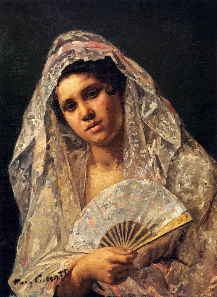 Spanish Dancer Wearing a Lace Mantilla by Mary Cassatt — Oil Painting Reproduction
