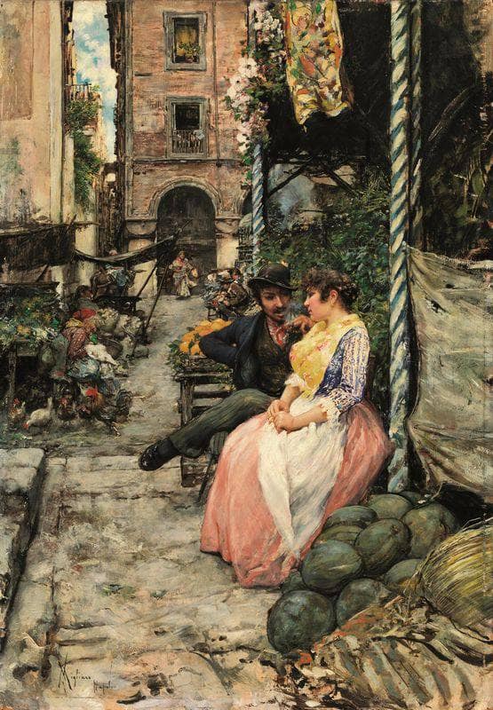 Spanish market, old Naples by Vincenzo Migliaro — Oil Painting Reproduction