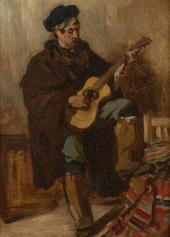 Spanish playing guitar by Alfred Dehodencq — Oil Painting Reproduction