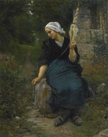 Spinner by Jules Breton — Oil Painting Reproduction