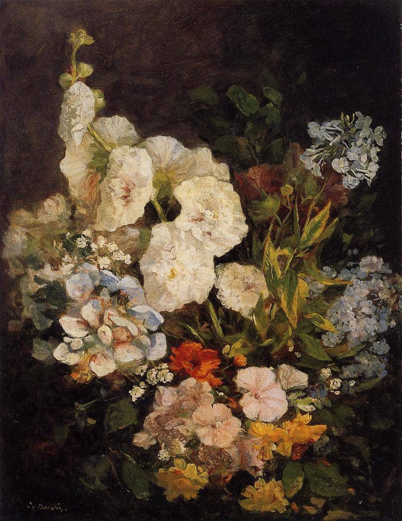 Spray of Flowers - Hollyhocks by Eugene Boudin — Oil Painting Reproduction