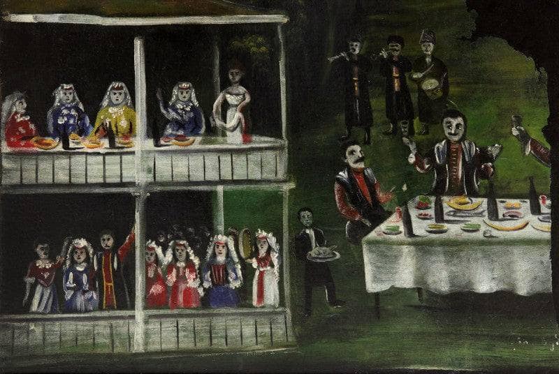 Spree near the two-story house (Extant part of a Picture) by Niko Pirosmani — Oil Painting Reproduction