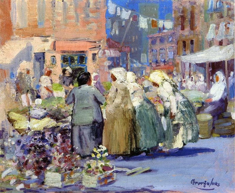 Spring Morning, Houston and Division Streets, New York by George Luks — Oil Painting Reproduction