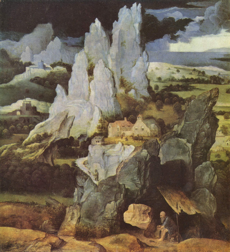 St. Jerome in Rocky Landscape by Joachim Patinir — Oil Painting Reproduction